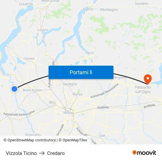 Vizzola Ticino to Credaro map