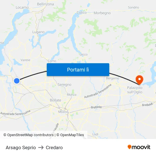 Arsago Seprio to Credaro map