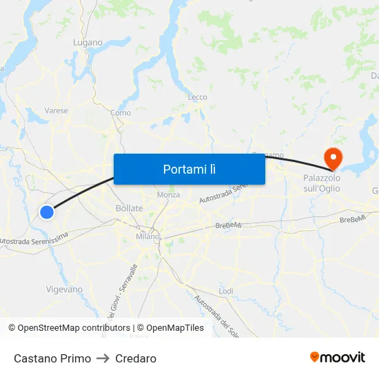 Castano Primo to Credaro map