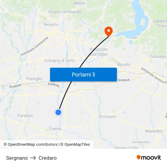 Sergnano to Credaro map