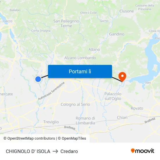 CHIGNOLO D' ISOLA to Credaro map