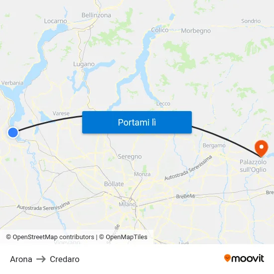 Arona to Credaro map