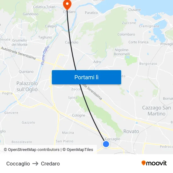 Coccaglio to Credaro map