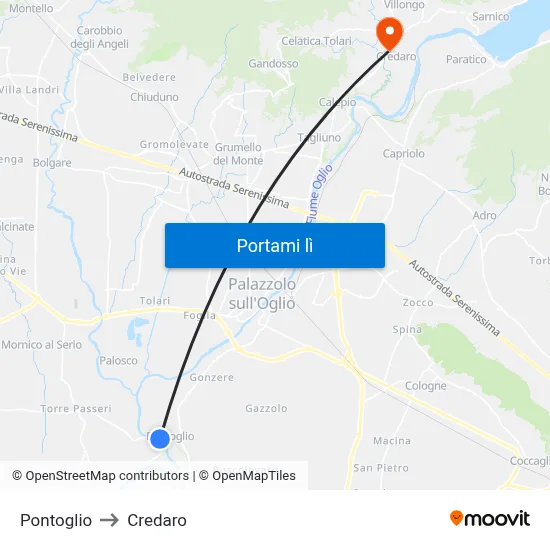 Pontoglio to Credaro map