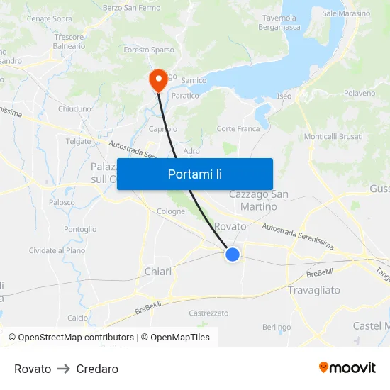 Rovato to Credaro map