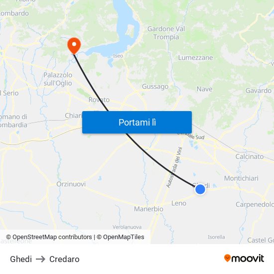 Ghedi to Credaro map