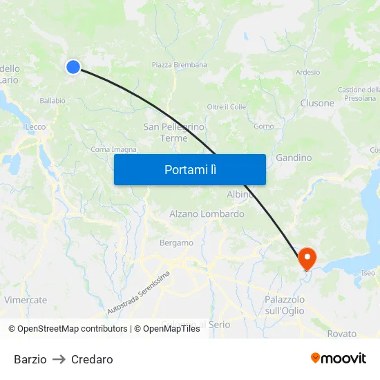 Barzio to Credaro map