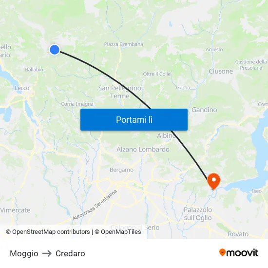 Moggio to Credaro map