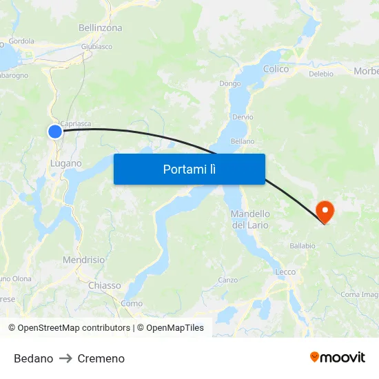 Bedano to Cremeno map
