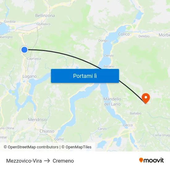Mezzovico-Vira to Cremeno map