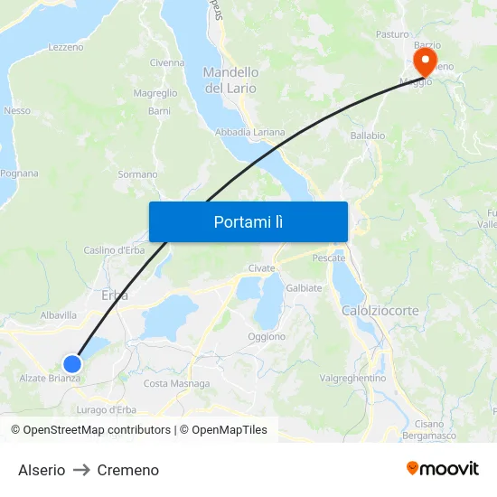 Alserio to Cremeno map