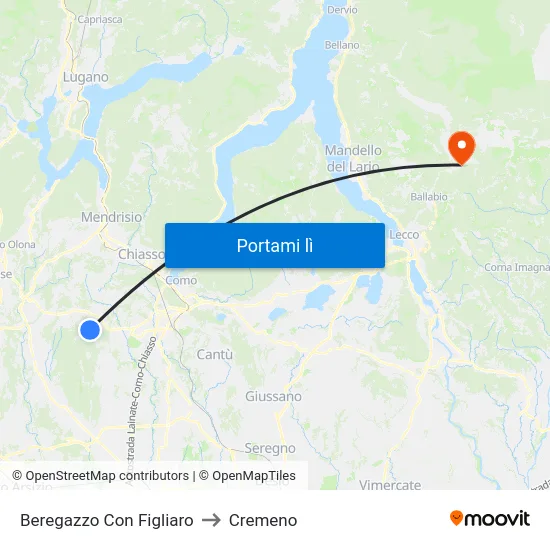 Beregazzo Con Figliaro to Cremeno map