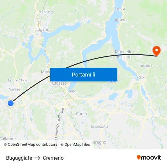 Buguggiate to Cremeno map