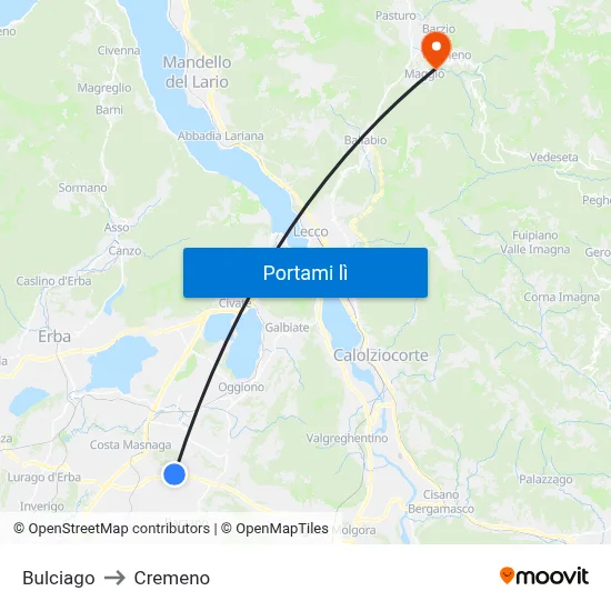 Bulciago to Cremeno map