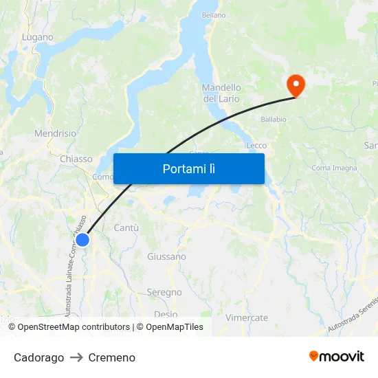 Cadorago to Cremeno map