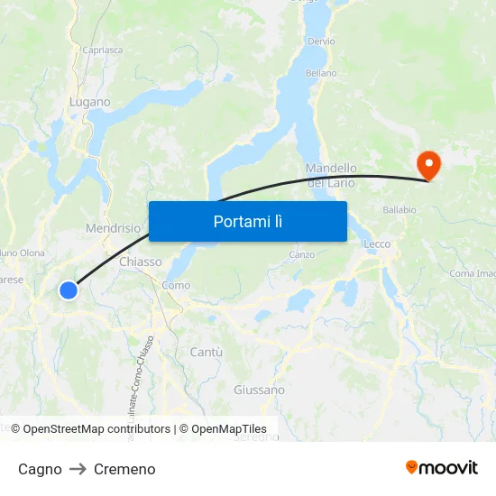 Cagno to Cremeno map