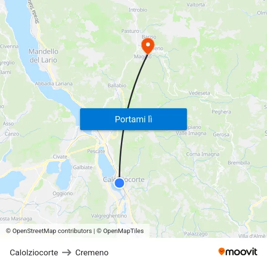 Calolziocorte to Cremeno map