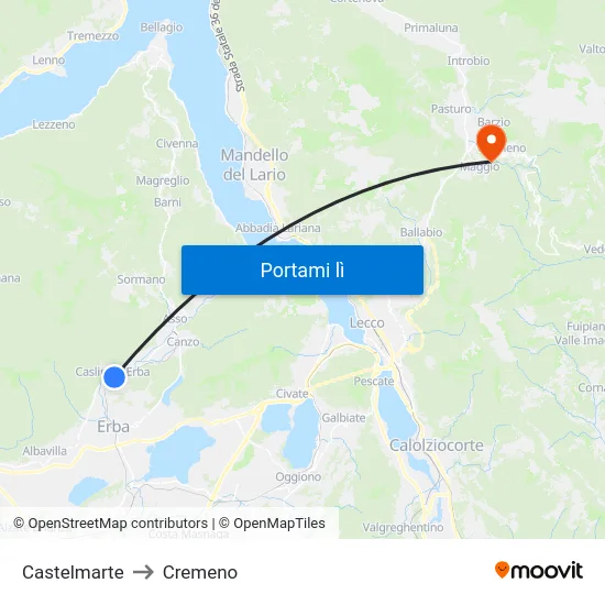 Castelmarte to Cremeno map