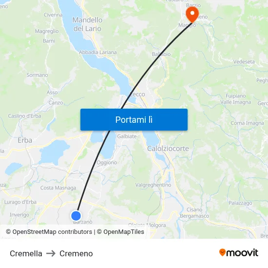 Cremella to Cremeno map