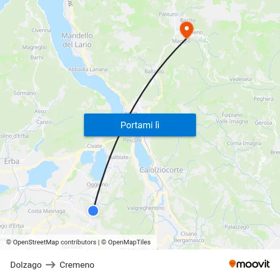 Dolzago to Cremeno map