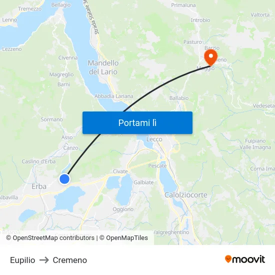 Eupilio to Cremeno map