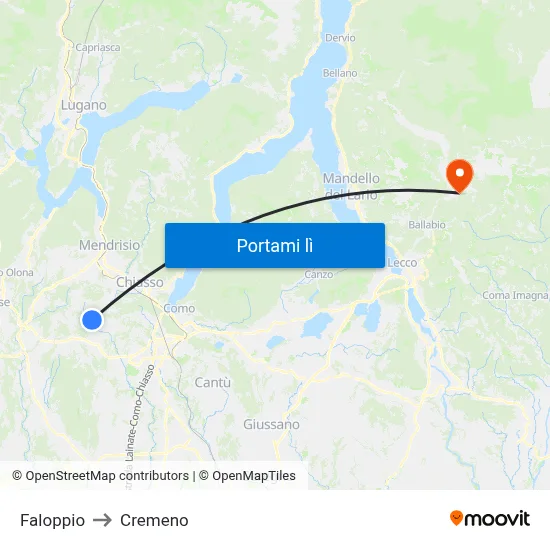 Faloppio to Cremeno map