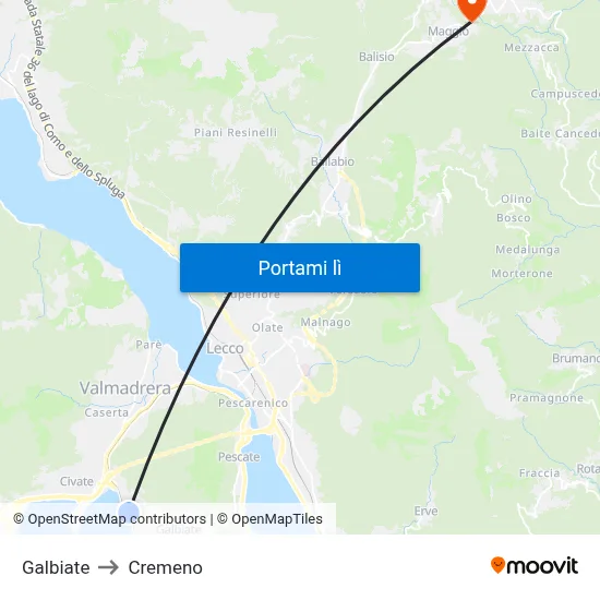 Galbiate to Cremeno map