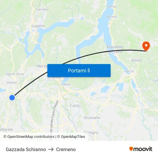 Gazzada Schianno to Cremeno map