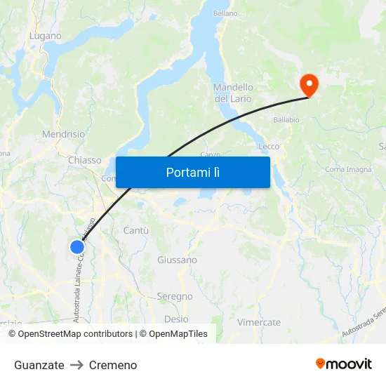Guanzate to Cremeno map