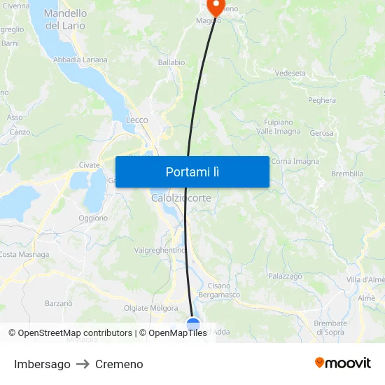 Imbersago to Cremeno map