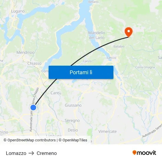 Lomazzo to Cremeno map