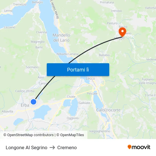 Longone Al Segrino to Cremeno map