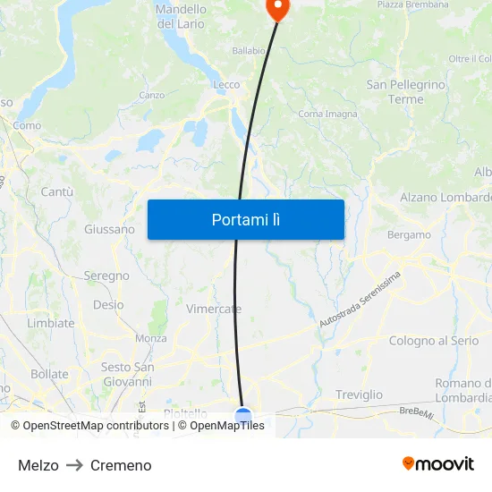 Melzo to Cremeno map