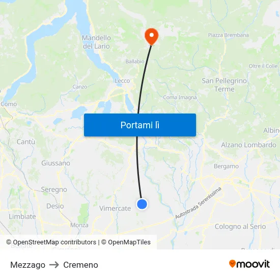 Mezzago to Cremeno map