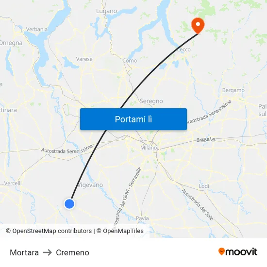 Mortara to Cremeno map