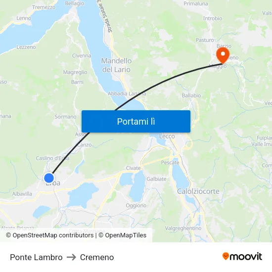 Ponte Lambro to Cremeno map