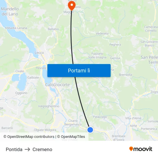 Pontida to Cremeno map