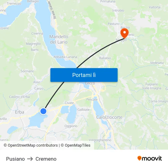 Pusiano to Cremeno map