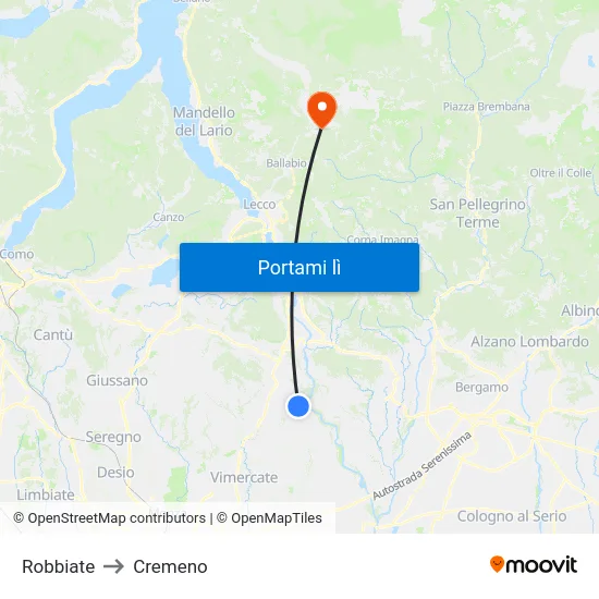 Robbiate to Cremeno map