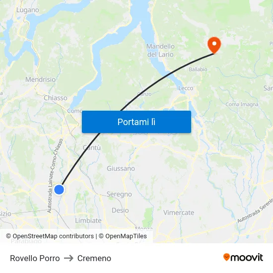 Rovello Porro to Cremeno map
