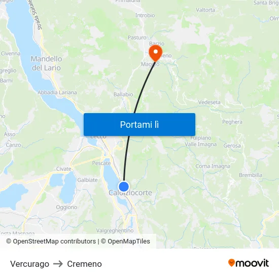 Vercurago to Cremeno map