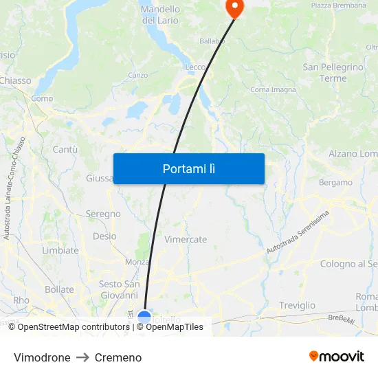 Vimodrone to Cremeno map