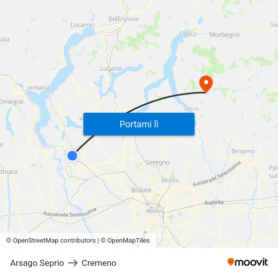 Arsago Seprio to Cremeno map