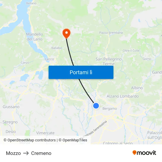 Mozzo to Cremeno map