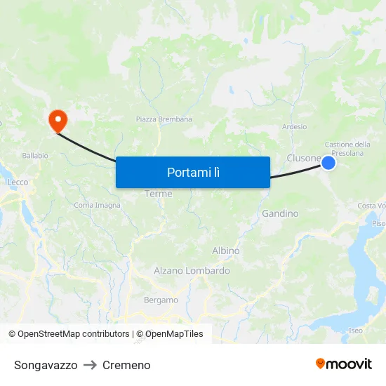 Songavazzo to Cremeno map