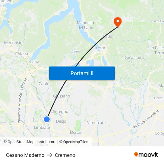 Cesano Maderno to Cremeno map