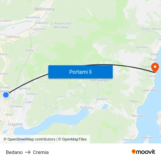 Bedano to Cremia map