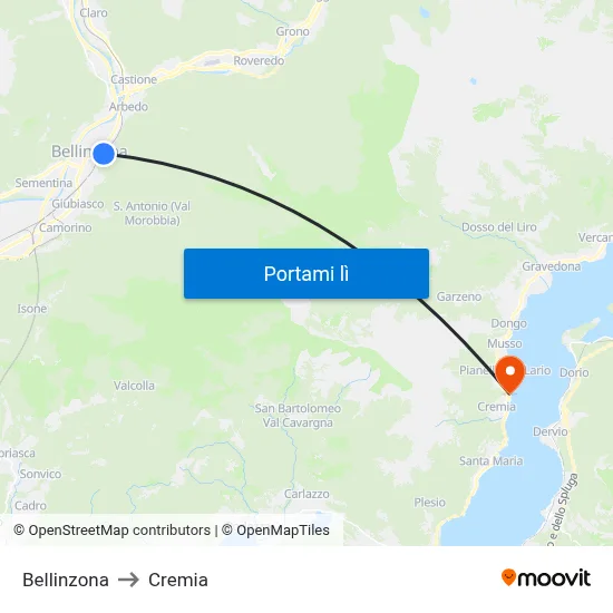 Bellinzona to Cremia map
