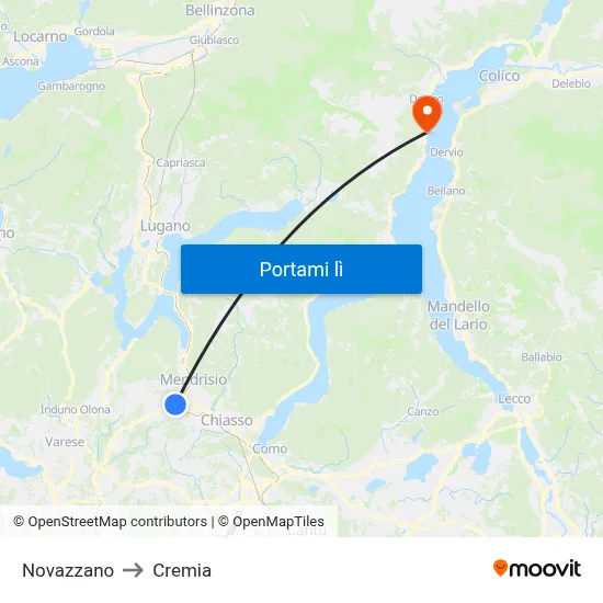 Novazzano to Cremia map