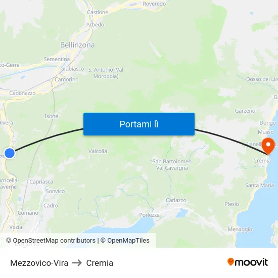 Mezzovico-Vira to Cremia map